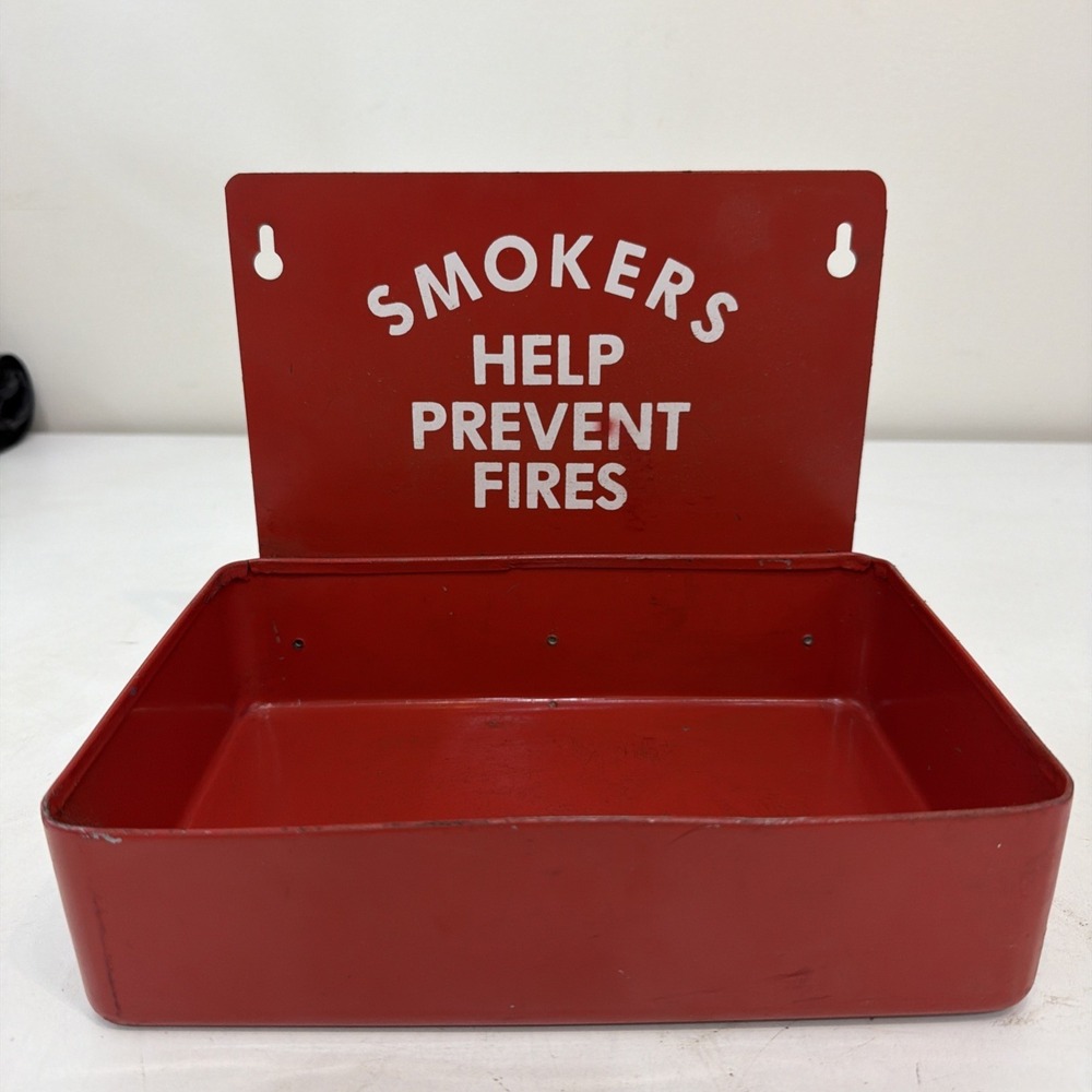 Vintage Smokers Help Prevent Fires Metal Gas Station Wall Mount Ashtray